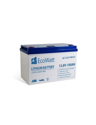 Ecowatt LED LiFePO4 12.8V 100Ah Lithium Batterie pour RV Bateau Photovoltaïque